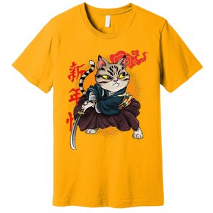 Japanese Samurai Cat Tattoo Kawaii Ninja Cat Premium T-Shirt