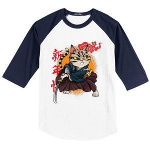 Japanese Samurai Cat Tattoo Kawaii Ninja Cat Baseball Sleeve Shirt