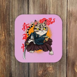 Japanese Samurai Cat Tattoo Kawaii Ninja Cat Coaster