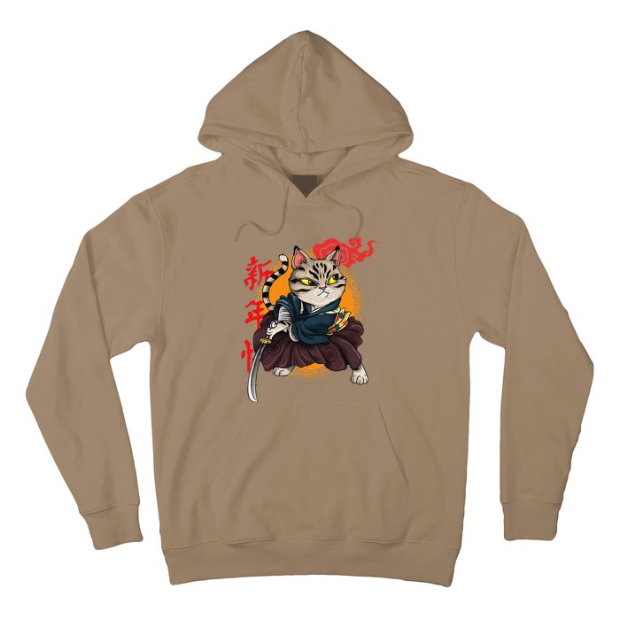 Japanese Samurai Cat Tattoo Kawaii Ninja Cat Hoodie