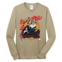 Japanese Samurai Cat Tattoo Kawaii Ninja Cat Tall Long Sleeve T-Shirt