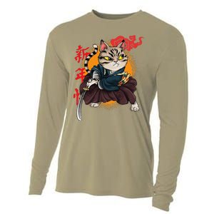 Japanese Samurai Cat Tattoo Kawaii Ninja Cat Cooling Performance Long Sleeve Crew