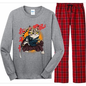 Japanese Samurai Cat Tattoo Kawaii Ninja Cat Long Sleeve Pajama Set