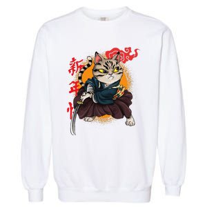 Japanese Samurai Cat Tattoo Kawaii Ninja Cat Garment-Dyed Sweatshirt