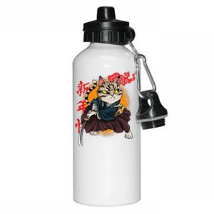 Japanese Samurai Cat Tattoo Kawaii Ninja Cat Aluminum Water Bottle