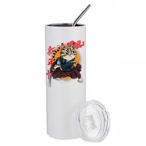 Japanese Samurai Cat Tattoo Kawaii Ninja Cat Stainless Steel Tumbler