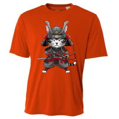 Japanese Samurai Cat Funny Parody Japanese Cooling Performance Crew T-Shirt