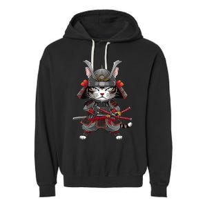 Japanese Samurai Cat Funny Parody Japanese Garment-Dyed Fleece Hoodie