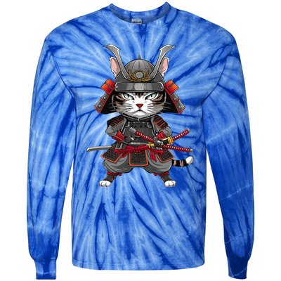 Japanese Samurai Cat Funny Parody Japanese Tie-Dye Long Sleeve Shirt