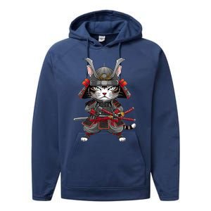 Japanese Samurai Cat Funny Parody Japanese Performance Fleece Hoodie