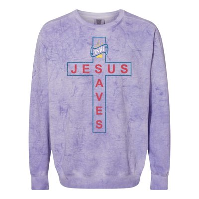 Jesus Saves Christian Slogan Cross Colorblast Crewneck Sweatshirt