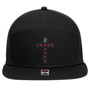 Jesus Saves Christian Slogan Cross 7 Panel Mesh Trucker Snapback Hat