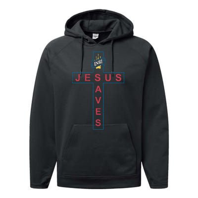 Jesus Saves Christian Slogan Cross Performance Fleece Hoodie