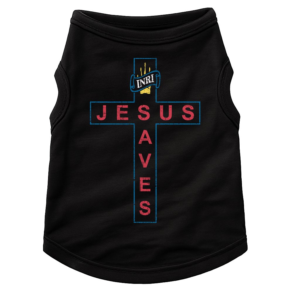 Jesus Saves Christian Slogan Cross Doggie Tank