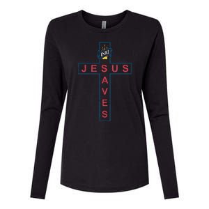 Jesus Saves Christian Slogan Cross Womens Cotton Relaxed Long Sleeve T-Shirt