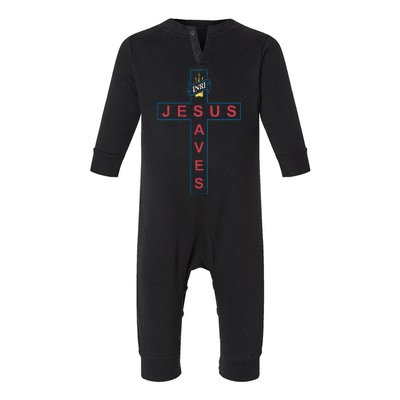 Jesus Saves Christian Slogan Cross Infant Fleece One Piece