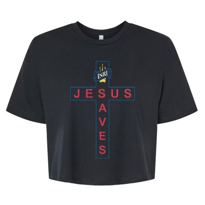 Jesus Saves Christian Slogan Cross Bella+Canvas Jersey Crop Tee