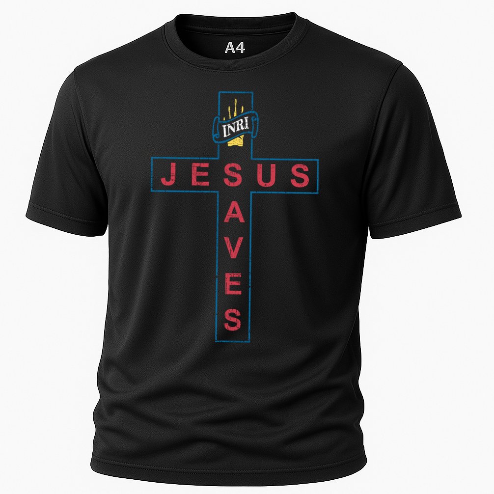 Jesus Saves Christian Slogan Cross Performance Shirt