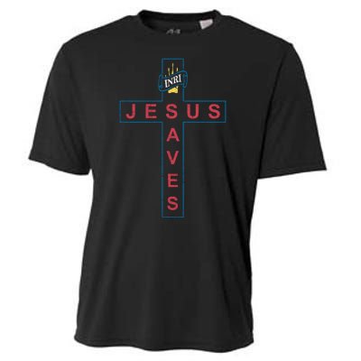 Jesus Saves Christian Slogan Cross Cooling Performance Crew T-Shirt