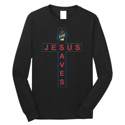 Jesus Saves Christian Slogan Cross Long Sleeve Shirt