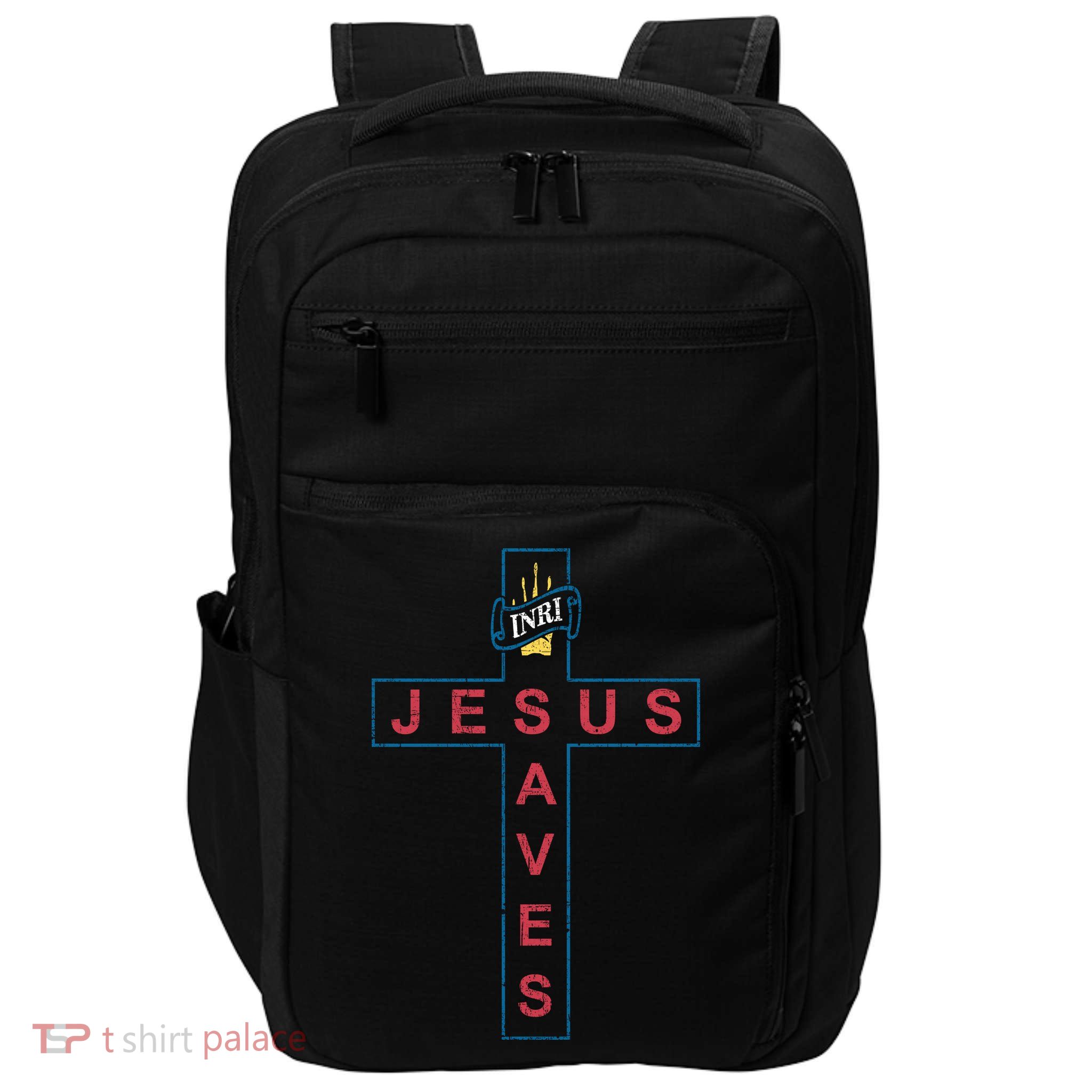 Jesus Saves Christian Slogan Cross Impact Tech Backpack