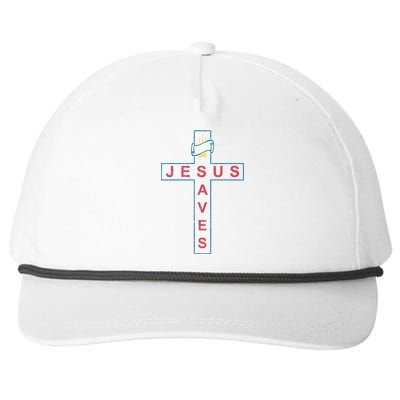 Jesus Saves Christian Slogan Cross Snapback Five-Panel Rope Hat