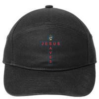 Jesus Saves Christian Slogan Cross 7-Panel Snapback Hat