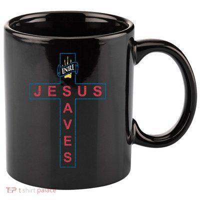 Jesus Saves Christian Slogan Cross 11oz C Handle Ceramic Mug