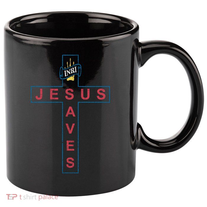Jesus Saves Christian Slogan Cross 11oz C Handle Ceramic Mug