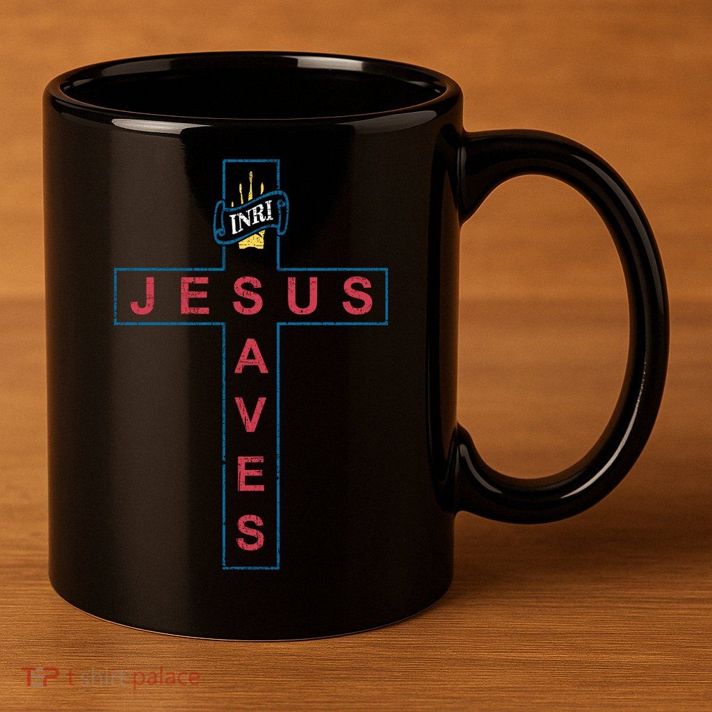 Jesus Saves Christian Slogan Cross 11oz C Handle Ceramic Mug