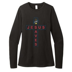 Jesus Saves Christian Slogan Cross Womens CVC Long Sleeve Shirt