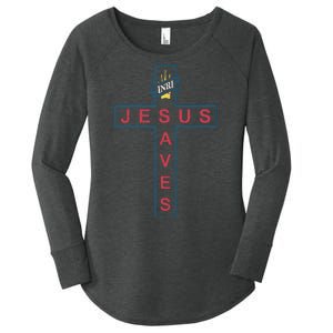 Jesus Saves Christian Slogan Cross Women's Perfect Tri Tunic Long Sleeve Shirt