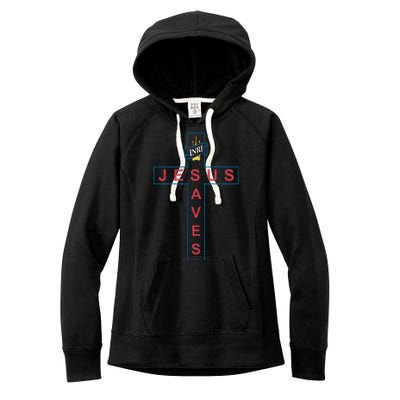 Jesus Saves Christian Slogan Cross Women's Fleece Hoodie