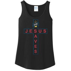 Jesus Saves Christian Slogan Cross Ladies Essential Tank