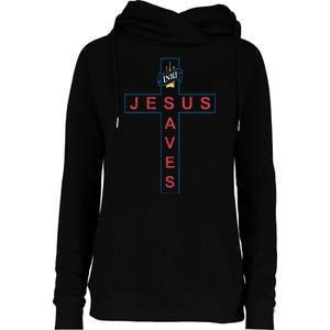 Jesus Saves Christian Slogan Cross Womens Funnel Neck Pullover Hood