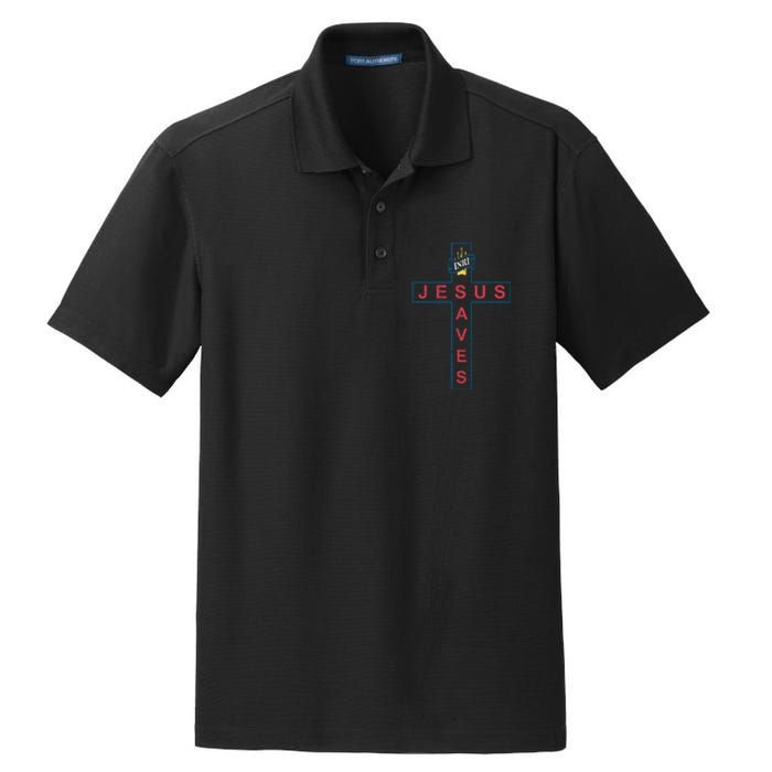 Jesus Saves Christian Slogan Cross Dry Zone Grid Polo