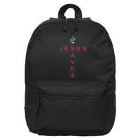 Jesus Saves Christian Slogan Cross 16 in Basic Backpack