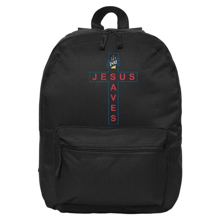 Jesus Saves Christian Slogan Cross 16 in Basic Backpack