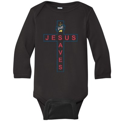 Jesus Saves Christian Slogan Cross Baby Long Sleeve Bodysuit