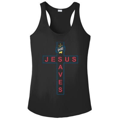 Jesus Saves Christian Slogan Cross Ladies PosiCharge Competitor Racerback Tank