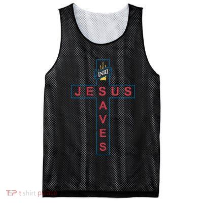 Jesus Saves Christian Slogan Cross Mesh Reversible Basketball Jersey Tank