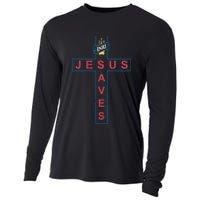 Jesus Saves Christian Slogan Cross Cooling Performance Long Sleeve Crew