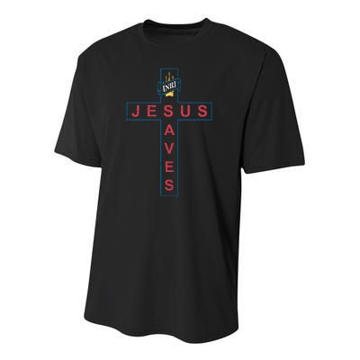 Jesus Saves Christian Slogan Cross Youth Performance Sprint T-Shirt