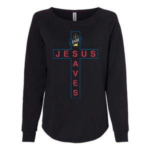 Jesus Saves Christian Slogan Cross Womens California Wash Sweatshirt