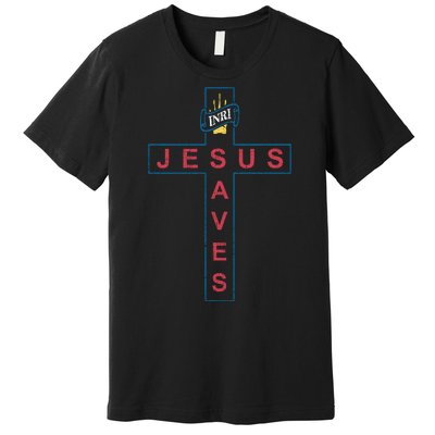 Jesus Saves Christian Slogan Cross Premium T-Shirt