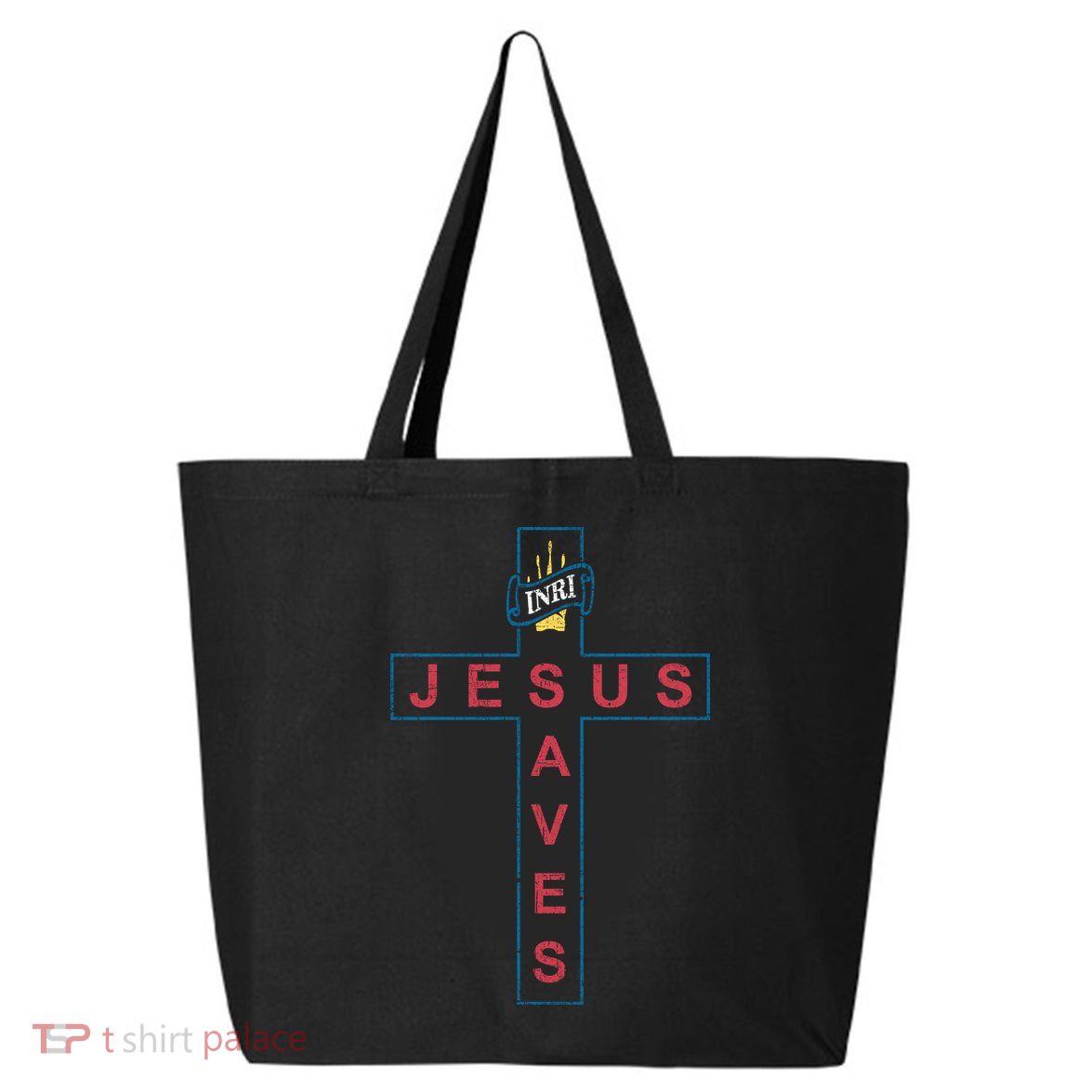 Jesus Saves Christian Slogan Cross 25L Jumbo Tote