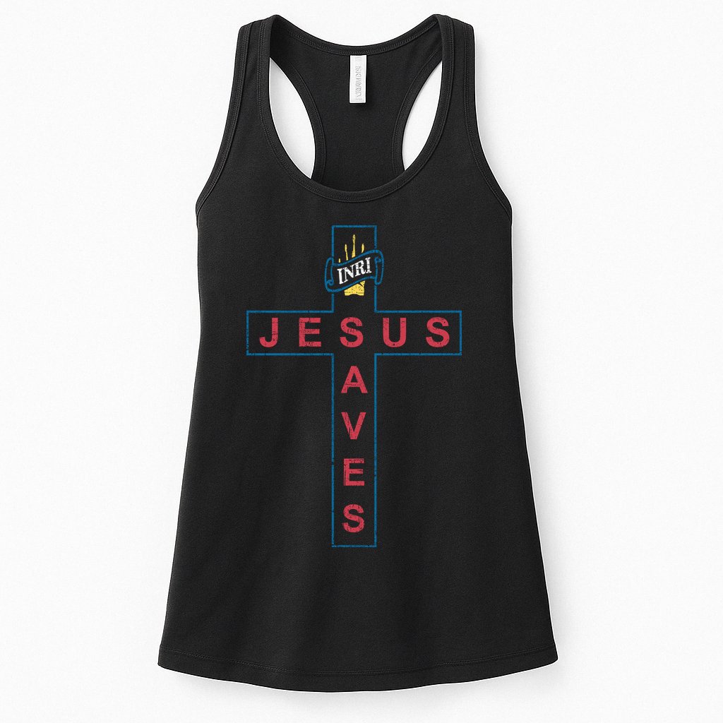 Jesus Saves Christian Slogan Cross Womens Tank Top