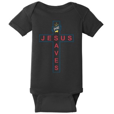 Jesus Saves Christian Slogan Cross Baby Bodysuit