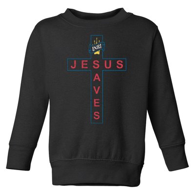 Jesus Saves Christian Slogan Cross Toddler Sweatshirt