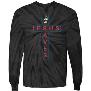 Jesus Saves Christian Slogan Cross Tie-Dye Long Sleeve Shirt